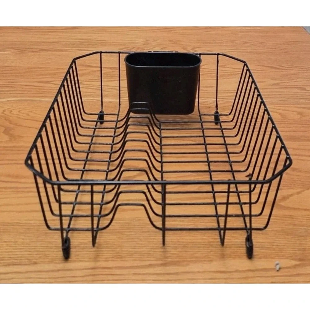 Vintage Black Rubbermaid Dish Drainer Drying Rack Coated Wire With Utensil Cup